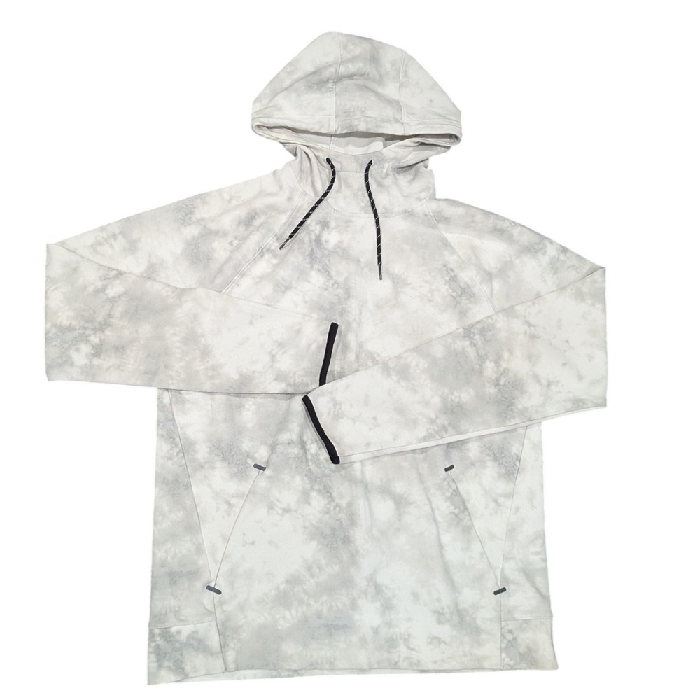 Old Navy Active Dynamic Fleece Tie Dye Hoodie‎ Mens MEDIUM Grey White Pullover